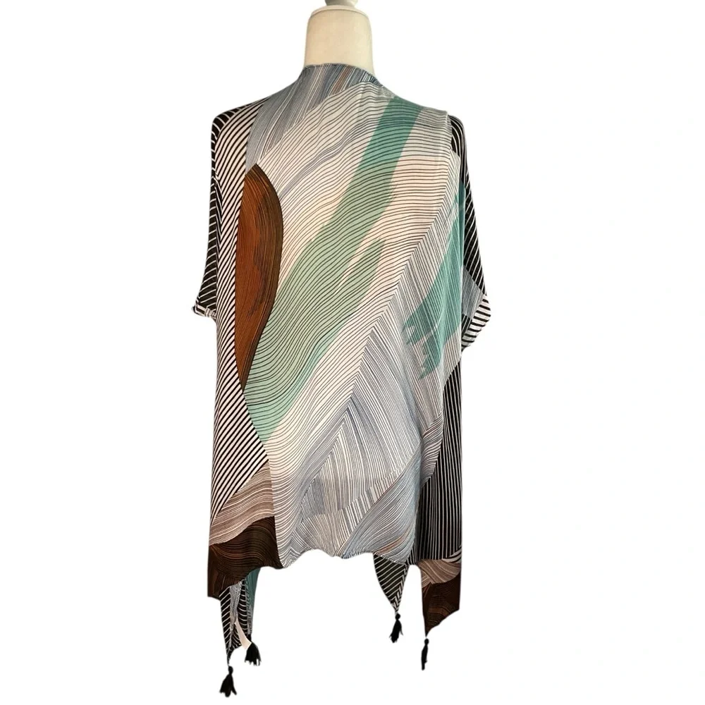 Moss Rose Colorful Geometric Pattern Kimono Wrap Size OS
